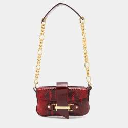 D&G Dark Red Patent and Snakeskin Embossed Leather Flap Shoulder Bag