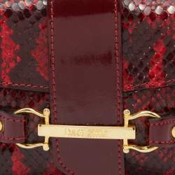 D&G Dark Red Patent and Snakeskin Embossed Leather Flap Shoulder Bag
