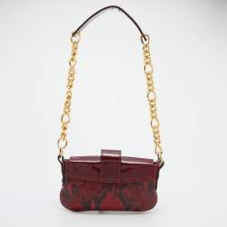 D&G Dark Red Patent and Snakeskin Embossed Leather Flap Shoulder Bag