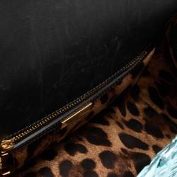 Pre Owned Dolce & Gabbana Metallic Blue/Black Woven Straw and Leather Miss Dolce Top Handle Bag