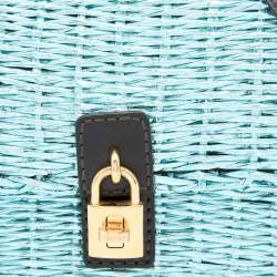 Pre Owned Dolce & Gabbana Metallic Blue/Black Woven Straw and Leather Miss Dolce Top Handle Bag