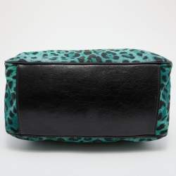 Pre Owned Dolce & Gabbana Green/Black Leopard Print Canvas and Leather Tote