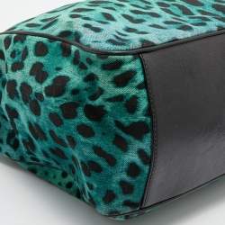 Pre Owned Dolce & Gabbana Green/Black Leopard Print Canvas and Leather Tote