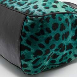 Pre Owned Dolce & Gabbana Green/Black Leopard Print Canvas and Leather Tote