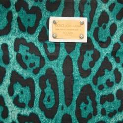 Pre Owned Dolce & Gabbana Green/Black Leopard Print Canvas and Leather Tote