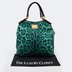Pre Owned Dolce & Gabbana Green/Black Leopard Print Canvas and Leather Tote