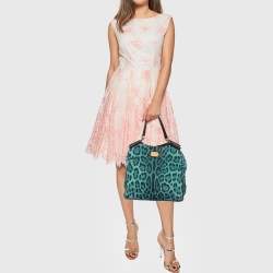Dolce & Gabbana Green/Black Leopard Print Canvas and Leather Tote