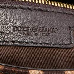 Pre Owned Dolce & Gabbana Beige/Brown Leopard Print Canvas and Python Miss Dolce Top Handle Bag