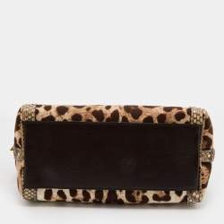 Pre Owned Dolce & Gabbana Beige/Brown Leopard Print Canvas and Python Miss Dolce Top Handle Bag