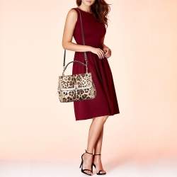 Pre Owned Dolce & Gabbana Beige/Brown Leopard Print Canvas and Python Miss Dolce Top Handle Bag