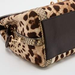 Pre Owned Dolce & Gabbana Beige/Brown Leopard Print Canvas and Python Miss Dolce Top Handle Bag