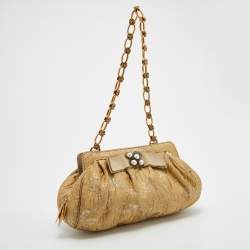 Pre Owned Dolce & Gabbana Metallic Beige Floral Jacquard Shoulder Bag