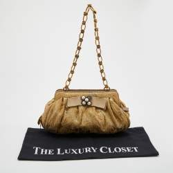 Pre Owned Dolce & Gabbana Metallic Beige Floral Jacquard Shoulder Bag