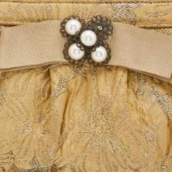 Pre Owned Dolce & Gabbana Metallic Beige Floral Jacquard Shoulder Bag