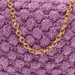 Pre Owned Dolce & Gabbana Lavender Lurex Fabric Kiss Lock Frame Chain Clutch