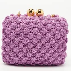 Pre Owned Dolce & Gabbana Lavender Lurex Fabric Kiss Lock Frame Chain Clutch