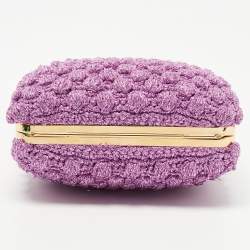 Pre Owned Dolce & Gabbana Lavender Lurex Fabric Kiss Lock Frame Chain Clutch