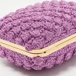 Pre Owned Dolce & Gabbana Lavender Lurex Fabric Kiss Lock Frame Chain Clutch