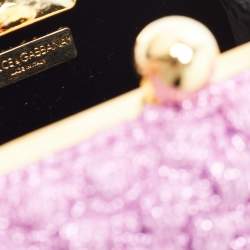 Pre Owned Dolce & Gabbana Lavender Lurex Fabric Kiss Lock Frame Chain Clutch
