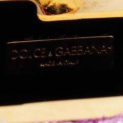 Pre Owned Dolce & Gabbana Lavender Lurex Fabric Kiss Lock Frame Chain Clutch