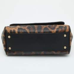 Pre Owned Dolce & Gabbana Brown/Black Leopard Print Coated Canvas and Leather Medium Miss Sicily Top Handle Bag