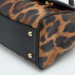 Pre Owned Dolce & Gabbana Brown/Black Leopard Print Coated Canvas and Leather Medium Miss Sicily Top Handle Bag