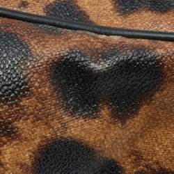 Pre Owned Dolce & Gabbana Brown/Black Leopard Print Coated Canvas and Leather Medium Miss Sicily Top Handle Bag