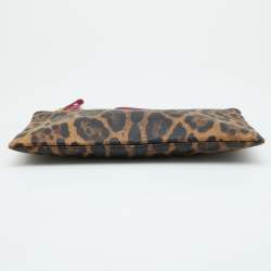 Pre Owned Dolce & Gabbana Brown/Pink Leopard Print Coated Canvas and Leather Wristlet Clutch