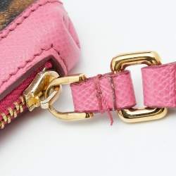 Pre Owned Dolce & Gabbana Brown/Pink Leopard Print Coated Canvas and Leather Wristlet Clutch