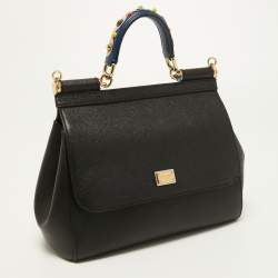 Pre Owned Dolce & Gabbana Black Leather Medium Miss Sicily Top Handle Bag