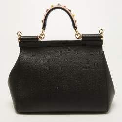Pre Owned Dolce & Gabbana Black Leather Medium Miss Sicily Top Handle Bag
