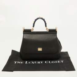 Pre Owned Dolce & Gabbana Black Leather Medium Miss Sicily Top Handle Bag