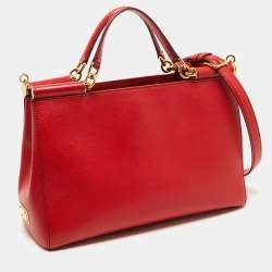 Pre Owned Dolce & Gabbana Red Leather Miss Sicily Shopper Tote