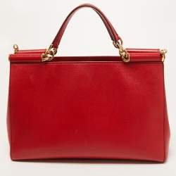 Pre Owned Dolce & Gabbana Red Leather Miss Sicily Shopper Tote