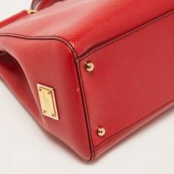 Pre Owned Dolce & Gabbana Red Leather Miss Sicily Shopper Tote