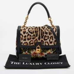 Pre Owned Dolce & Gabbana Multicolor Cross Stitch Fabric and Leather Padlock Top Handle Bag