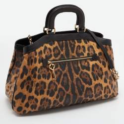 Pre Owned Dolce & Gabbana Leopard Print Coated Canvas and Leather Satchel