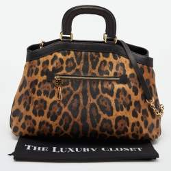 Pre Owned Dolce & Gabbana Leopard Print Coated Canvas and Leather Satchel