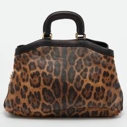 Pre Owned Dolce & Gabbana Leopard Print Coated Canvas and Leather Satchel