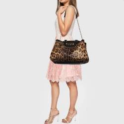 Pre Owned Dolce & Gabbana Leopard Print Coated Canvas and Leather Satchel