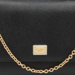 Pre Owned Dolce & Gabbana Black Leather Miss Sicily Von Wallet on Chain