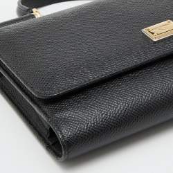 Pre Owned Dolce & Gabbana Black Leather Miss Sicily Von Wallet on Chain