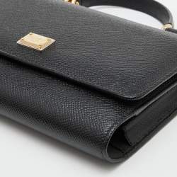 Pre Owned Dolce & Gabbana Black Leather Miss Sicily Von Wallet on Chain