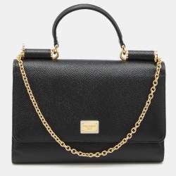 Pre Owned Dolce & Gabbana Black Leather Miss Sicily Von Wallet on Chain