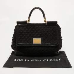 Pre Owned Dolce & Gabbana Black Crochet and Python Large Miss Sicily Top Handle Bag