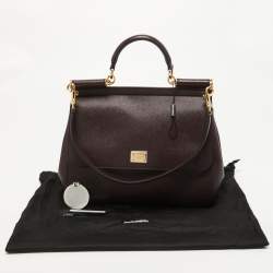 Pre Owned Dolce & Gabbana Burgundy Leather Large Miss Sicily Top Handle Bag
