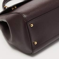 Pre Owned Dolce & Gabbana Burgundy Leather Large Miss Sicily Top Handle Bag