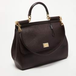 Pre Owned Dolce & Gabbana Burgundy Leather Large Miss Sicily Top Handle Bag