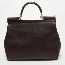 Pre Owned Dolce & Gabbana Burgundy Leather Large Miss Sicily Top Handle Bag