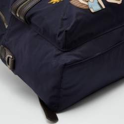 Pre Owned Dolce & Gabbana Navy Blue/Brown Nylon and Leather Printed Backpack